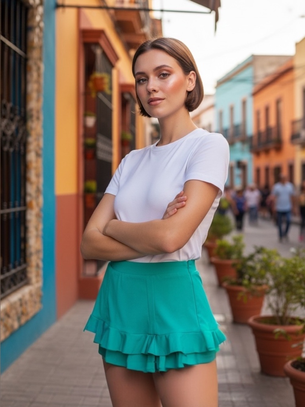 Profile By Gottex teal swim skirt ruffle hem 14